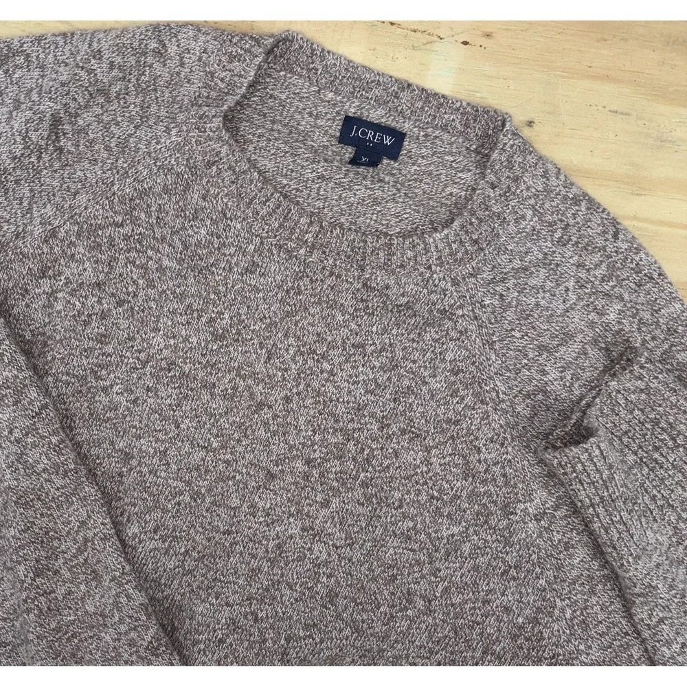 J Crew Mens Supersoft Crewneck Sweater XL Lambswool Blend Marled Mole Brown